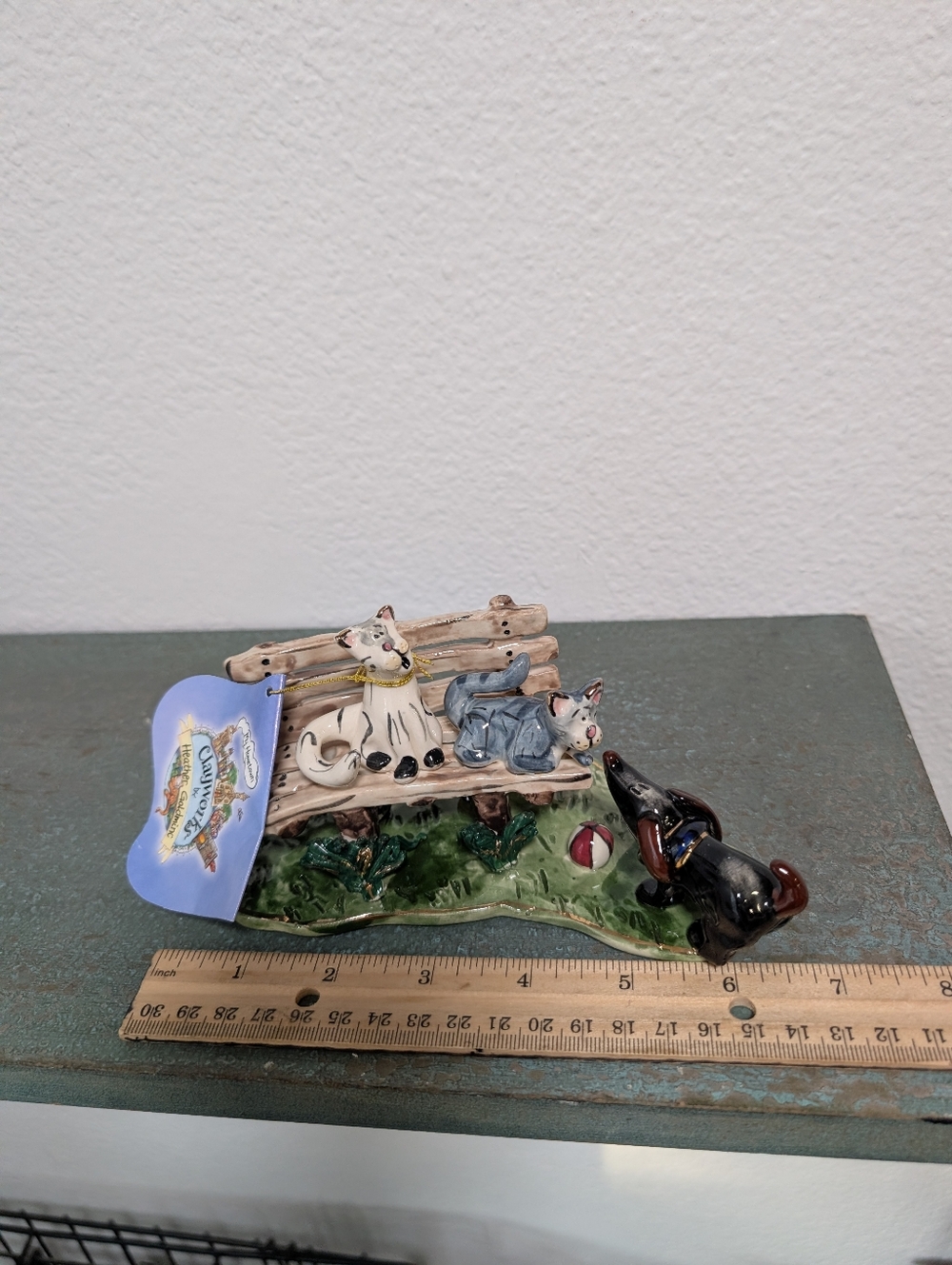Blue Sky Clayworks Cats on Park Bench And Dog Heather Goldminc 2000 New in Box - Picture 10 of 11